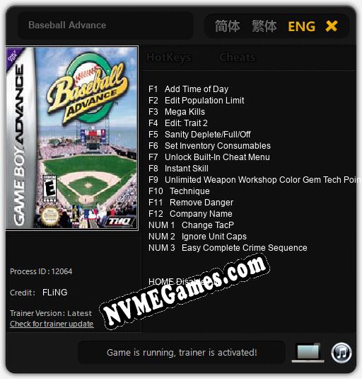 Treinador liberado para Baseball Advance [v1.0.4]