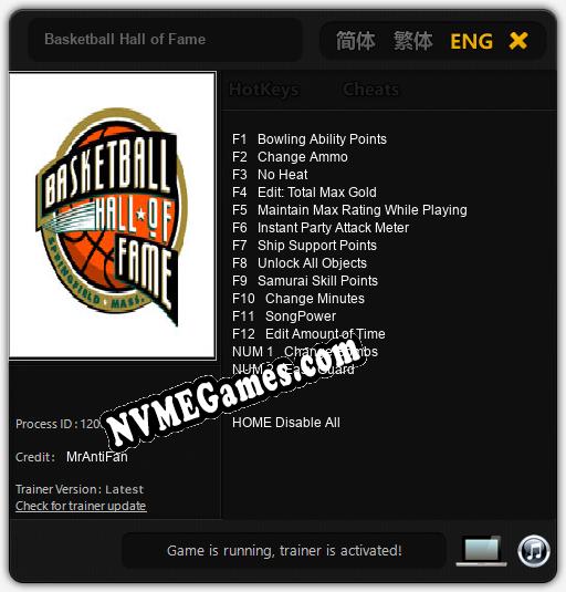 Treinador liberado para Basketball Hall of Fame [v1.0.4]