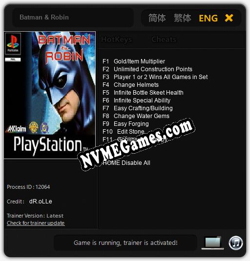 Treinador liberado para Batman & Robin [v1.0.3]