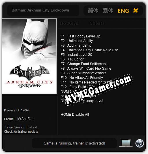 Batman: Arkham City Lockdown: Trainer +15 [v1.4]