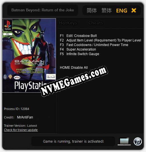 Batman Beyond: Return of the Joker: Treinador (V1.0.98)