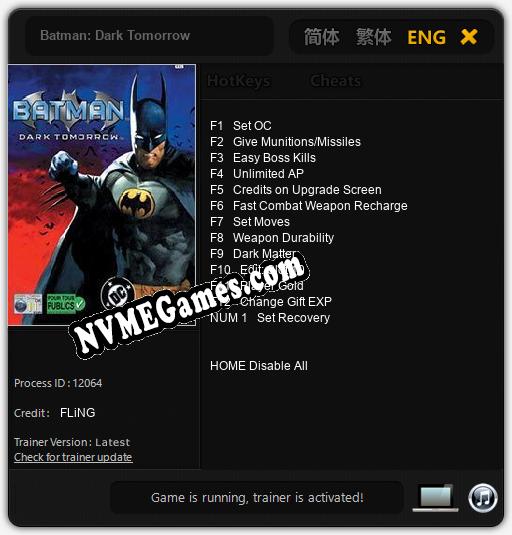 Batman: Dark Tomorrow: Treinador (V1.0.26)