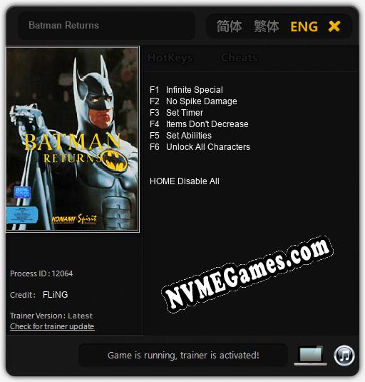 Batman Returns: Cheats, Trainer +6 [FLiNG]