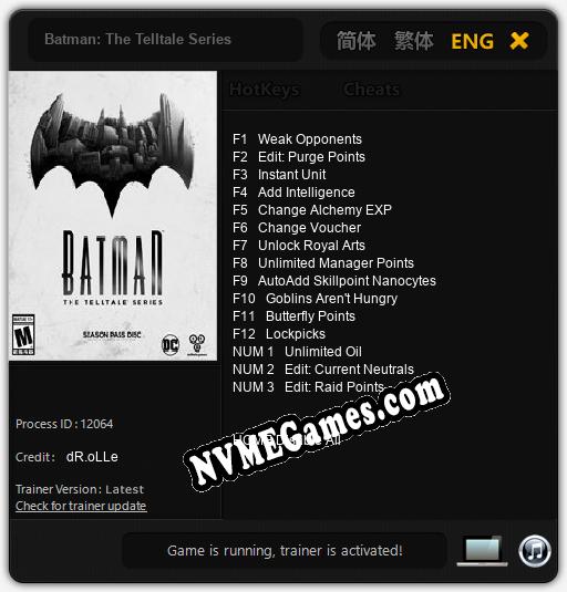 Batman: The Telltale Series: Cheats, Trainer +15 [dR.oLLe]