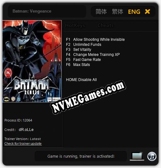 Batman: Vengeance: Trainer +6 [v1.1]