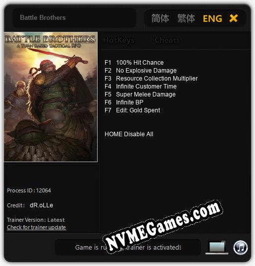Treinador liberado para Battle Brothers [v1.0.4]