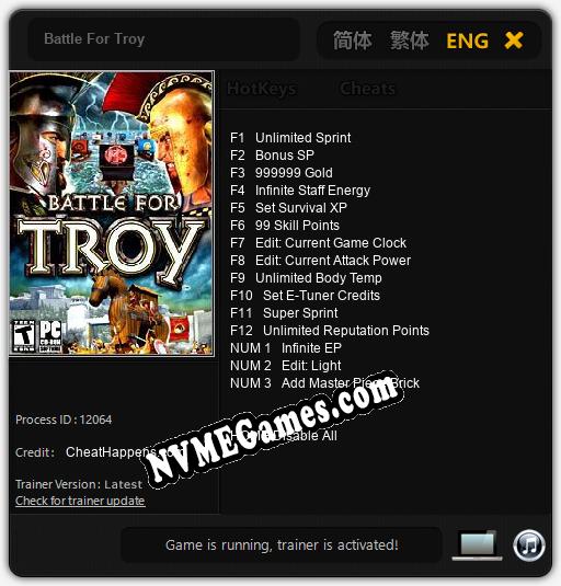 Battle For Troy: Trainer +15 [v1.2]