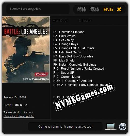 Treinador liberado para Battle: Los Angeles [v1.0.4]