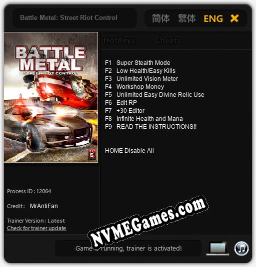 Battle Metal: Street Riot Control: Cheats, Trainer +9 [MrAntiFan]