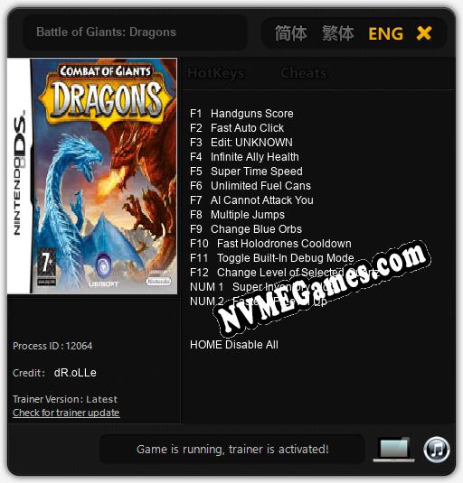 Treinador liberado para Battle of Giants: Dragons [v1.0.9]