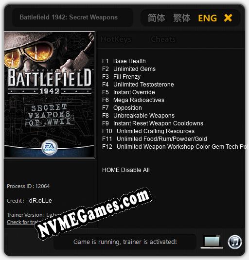 Battlefield 1942: Secret Weapons of WWII: Trainer +12 [v1.5]