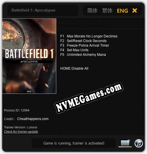 Battlefield 1: Apocalypse: Cheats, Trainer +5 [CheatHappens.com]