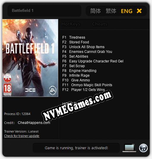 Treinador liberado para Battlefield 1 [v1.0.9]