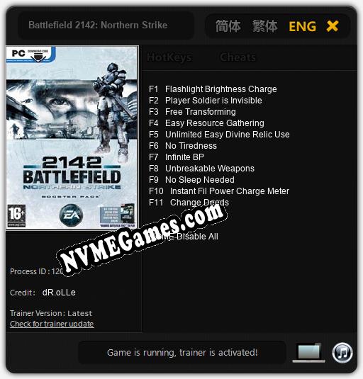 Treinador liberado para Battlefield 2142: Northern Strike [v1.0.3]