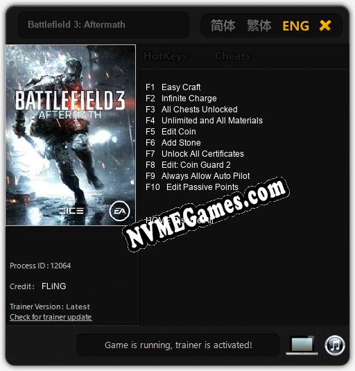 Battlefield 3: Aftermath: Cheats, Trainer +10 [FLiNG]