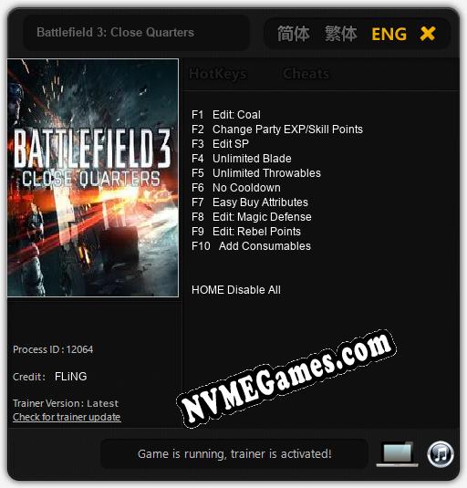 Battlefield 3: Close Quarters: Cheats, Trainer +10 [FLiNG]