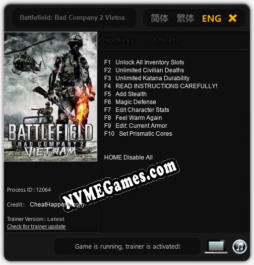 Battlefield: Bad Company 2 Vietnam: Trainer +10 [v1.8]