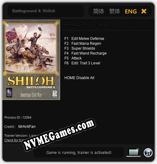 Treinador liberado para Battleground 4: Shiloh [v1.0.8]