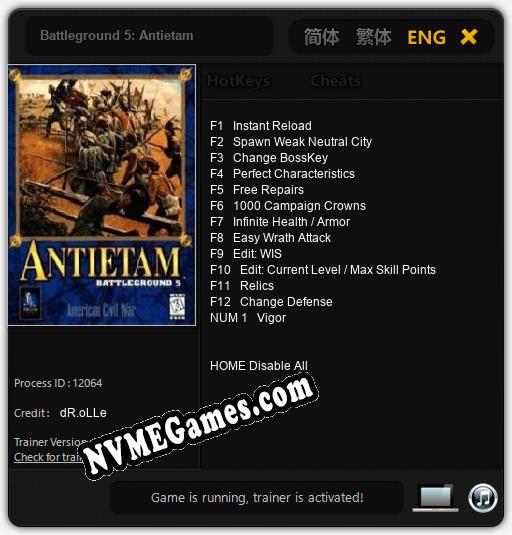 Battleground 5: Antietam: Trainer +13 [v1.6]