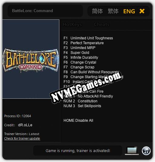 Treinador liberado para BattleLore: Command [v1.0.8]