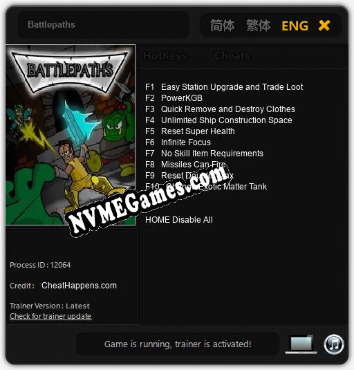 Treinador liberado para Battlepaths [v1.0.4]