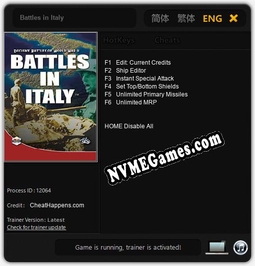 Battles in Italy: Cheats, Trainer +6 [CheatHappens.com]