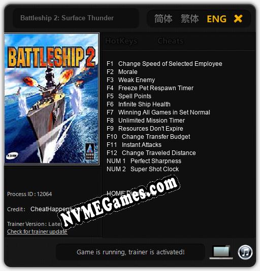 Battleship 2: Surface Thunder: Treinador (V1.0.22)