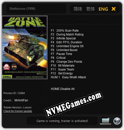 Battlezone (1998): Treinador (V1.0.54)