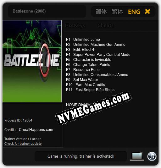 Battlezone (2008): Treinador (V1.0.37)