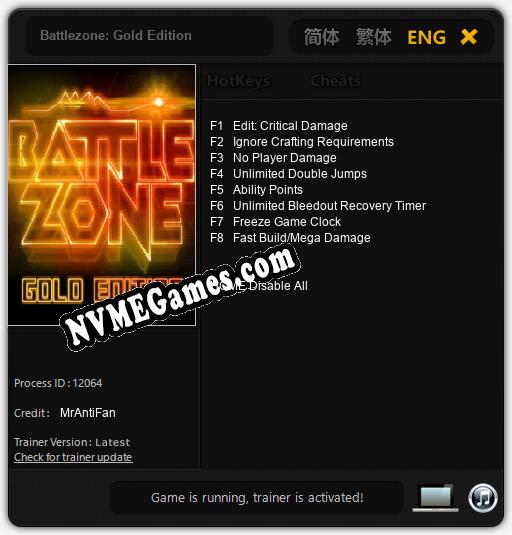 Treinador liberado para Battlezone: Gold Edition [v1.0.2]