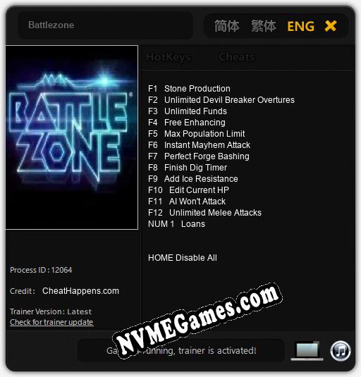 Treinador liberado para Battlezone [v1.0.7]