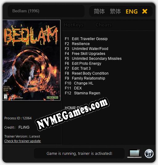 Bedlam (1996): Trainer +12 [v1.7]