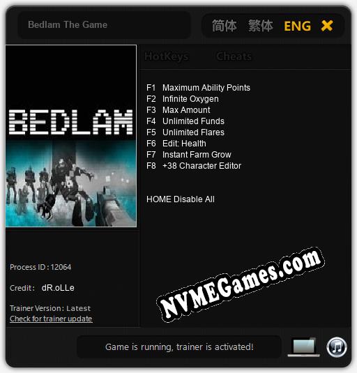 Bedlam The Game: Treinador (V1.0.66)