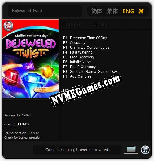 Bejeweled Twist: Trainer +9 [v1.4]