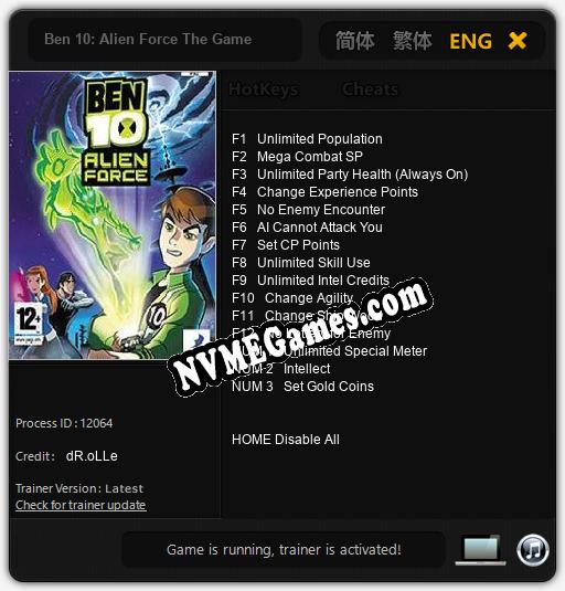 Treinador liberado para Ben 10: Alien Force The Game [v1.0.1]