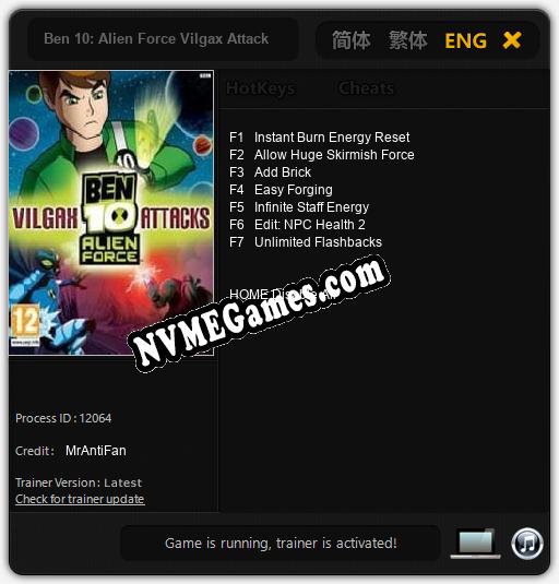 Treinador liberado para Ben 10: Alien Force Vilgax Attacks [v1.0.7]