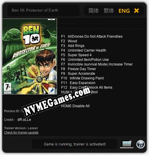 Treinador liberado para Ben 10: Protector of Earth [v1.0.9]