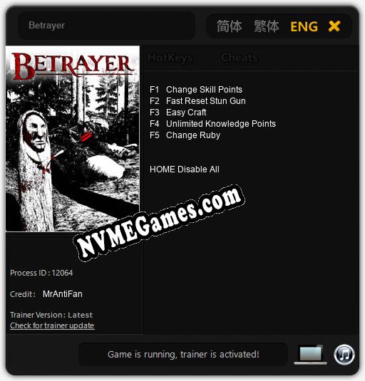 Treinador liberado para Betrayer [v1.0.1]