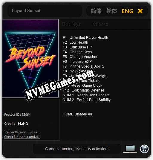 Beyond Sunset: Cheats, Trainer +14 [FLiNG]