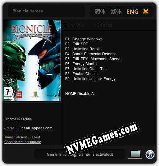 Treinador liberado para Bionicle Heroes [v1.0.6]