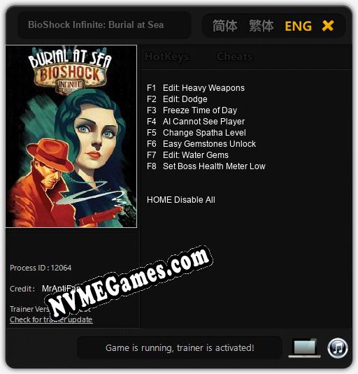 BioShock Infinite: Burial at Sea Episode One: Trainer +8 [v1.8]