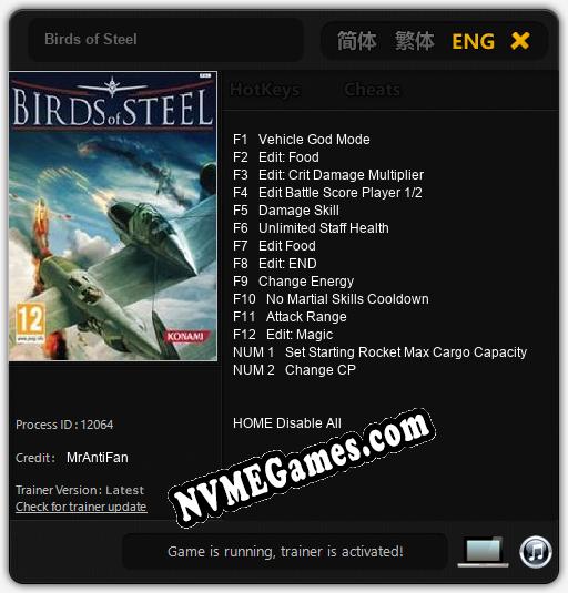 Treinador liberado para Birds of Steel [v1.0.7]