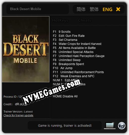 Black Desert Mobile: Trainer +14 [v1.4]