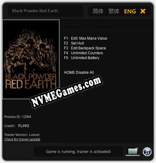 Black Powder Red Earth: Treinador (V1.0.2)