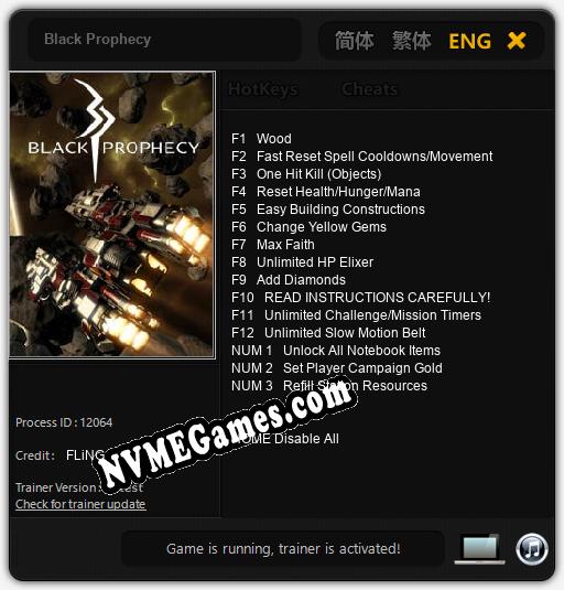 Treinador liberado para Black Prophecy [v1.0.5]