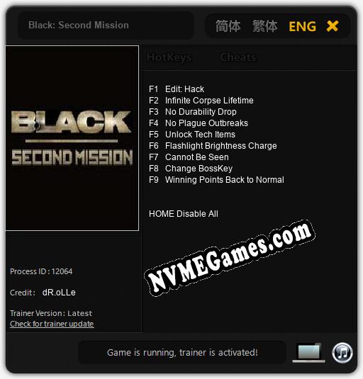 Treinador liberado para Black: Second Mission [v1.0.9]