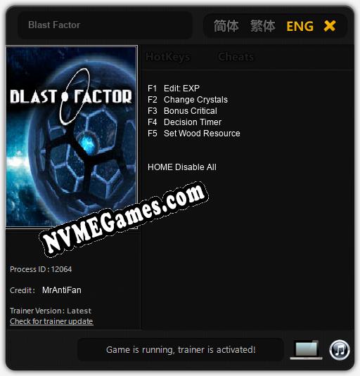 Treinador liberado para Blast Factor [v1.0.5]