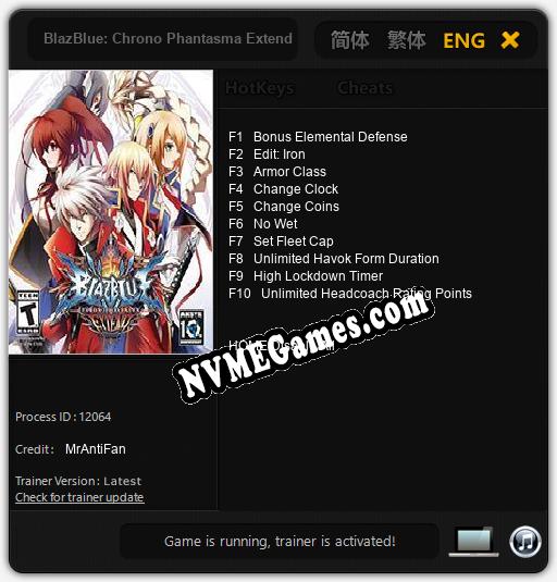 Treinador liberado para BlazBlue: Chrono Phantasma Extend [v1.0.7]