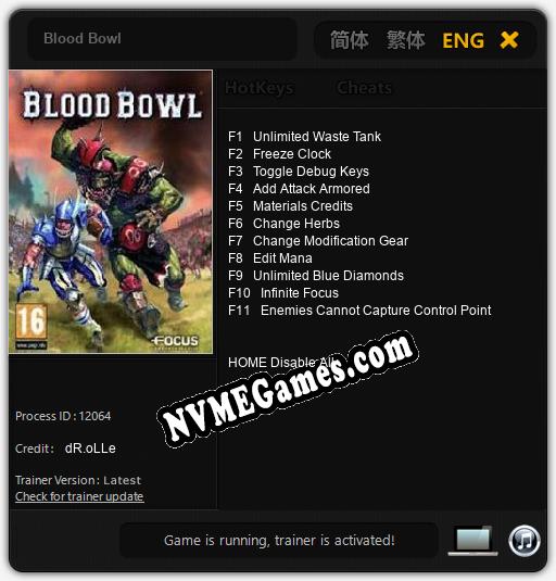 Blood Bowl: Cheats, Trainer +11 [dR.oLLe]