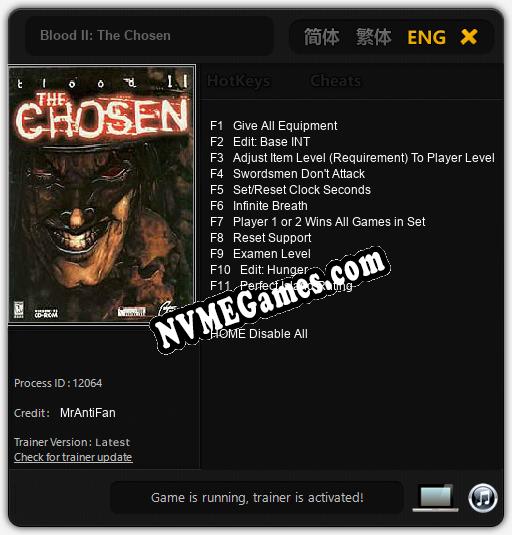 Treinador liberado para Blood II: The Chosen [v1.0.8]